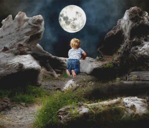 A Child Watching Night Sky and Astronomy